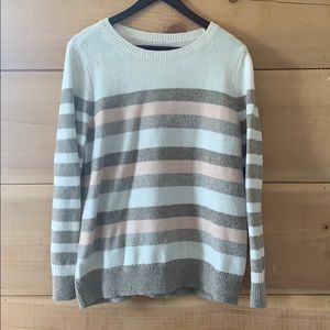 Loft Cream Sweater with peach and brown stripes